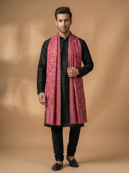 Kani Woven Shawl for Men in Paisley Design Weaving | Magenta