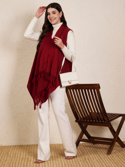 Women's Sleeveless Plain Shrug Cardigan | Maroon