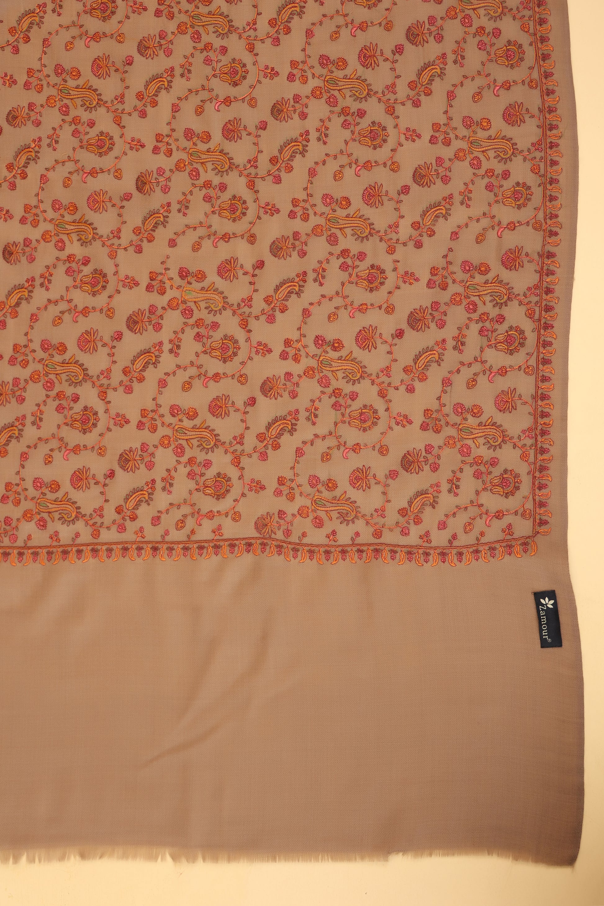 Pure Wool Shawl with All-over Multicolour Royal Paisley Sozni Embroidery - view 8