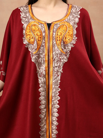 Aari Paisley Embroidery Maroon Pheran Shrug