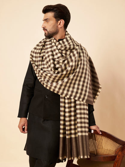 Men's Woollen Lohi Shawl | Brown White Check