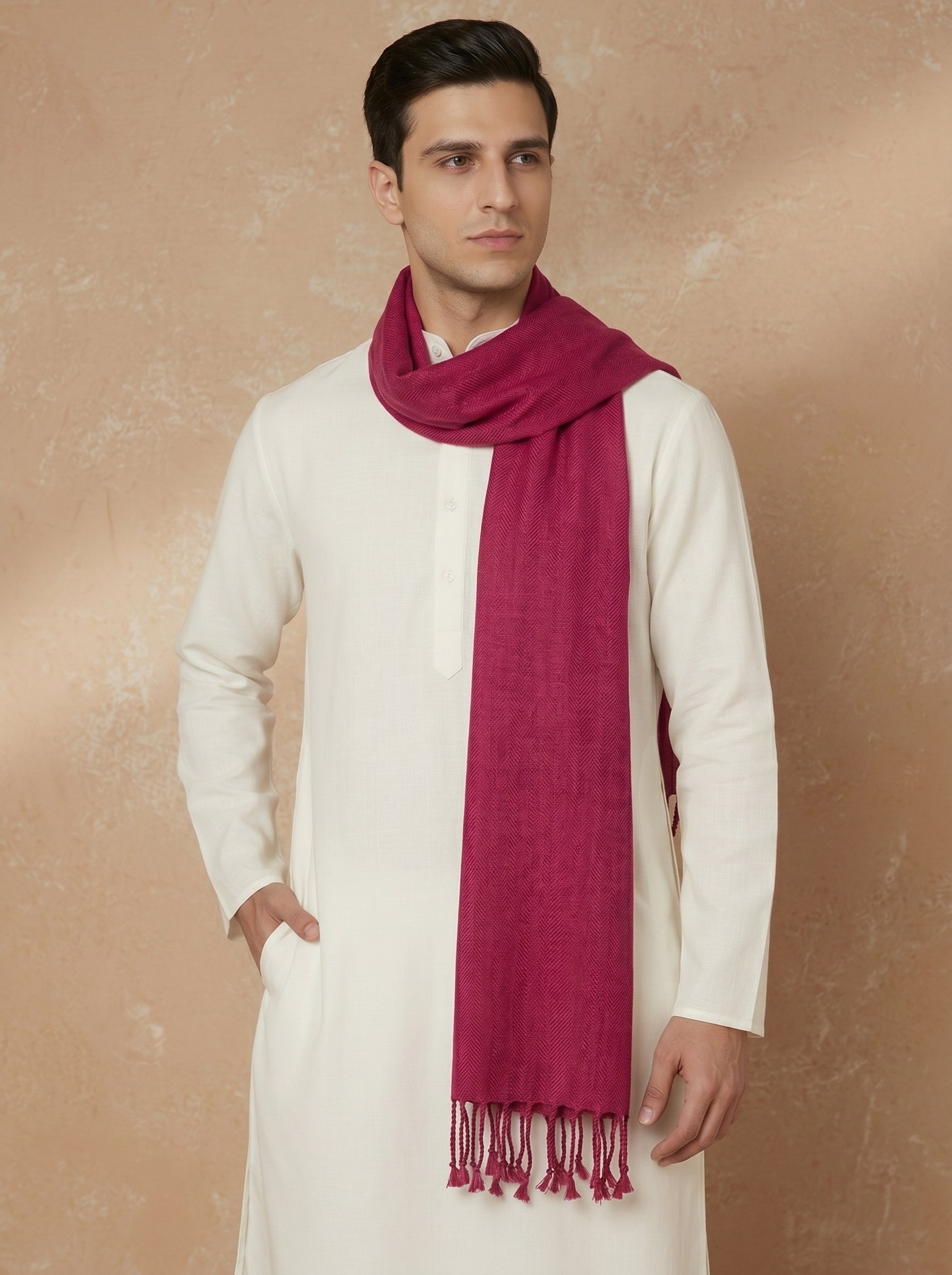 Men Lightweight Solid Color Warm Stole | Rose - view 3