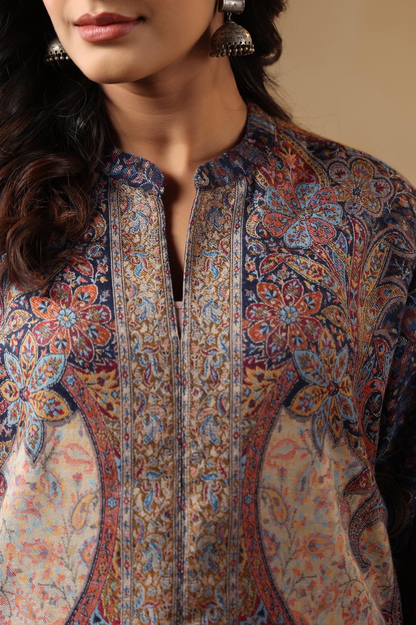 Women's Kaani Woven Winter Kurta | Navy Blue