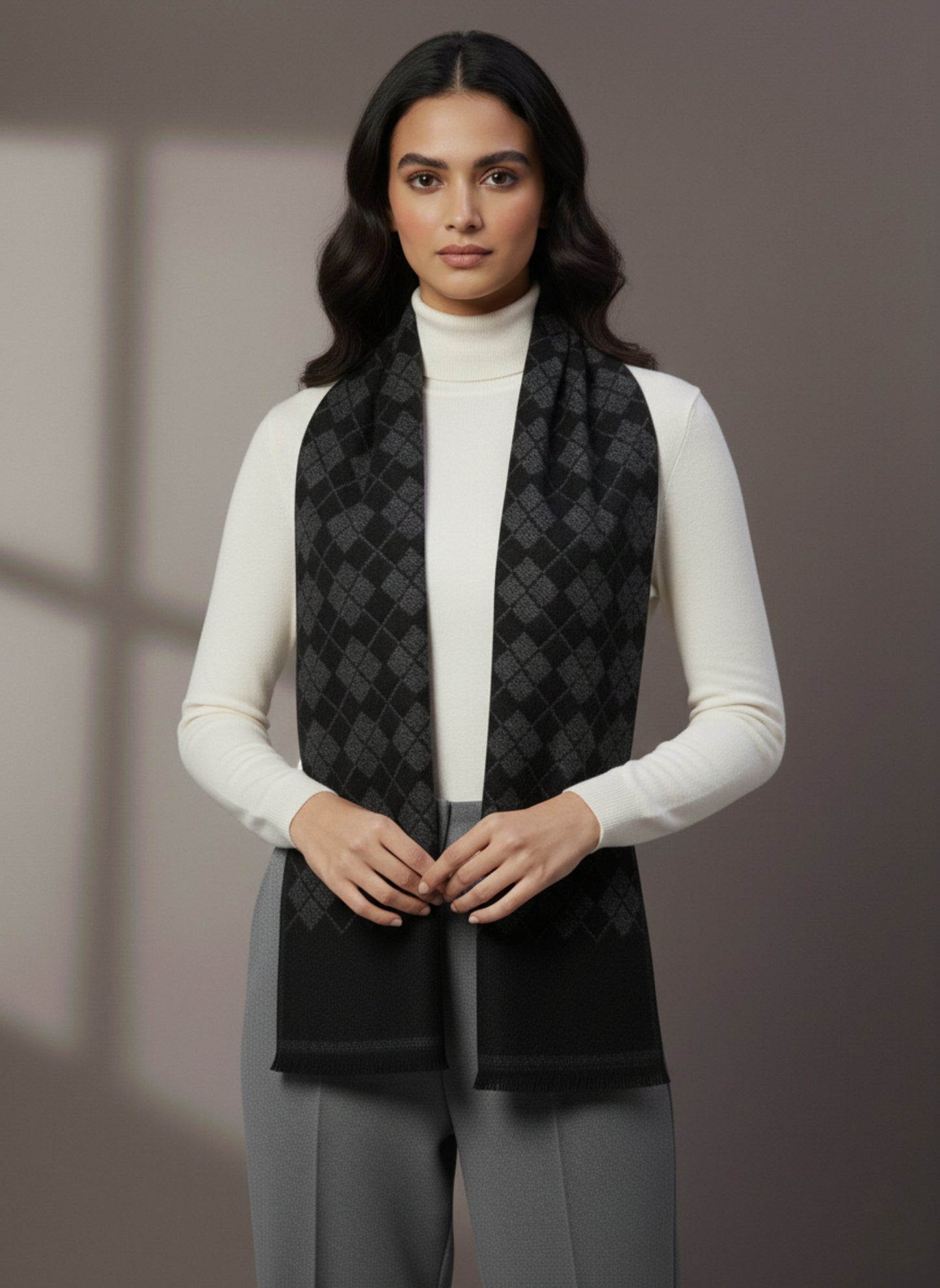 Soft Woollen Muffler for Women | Black Grey Scarf