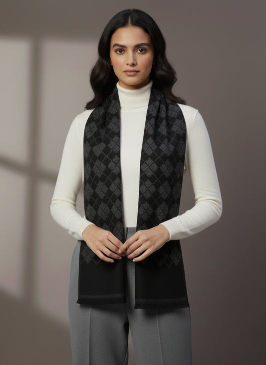 Soft Woollen Muffler for Women | Black Grey Scarf