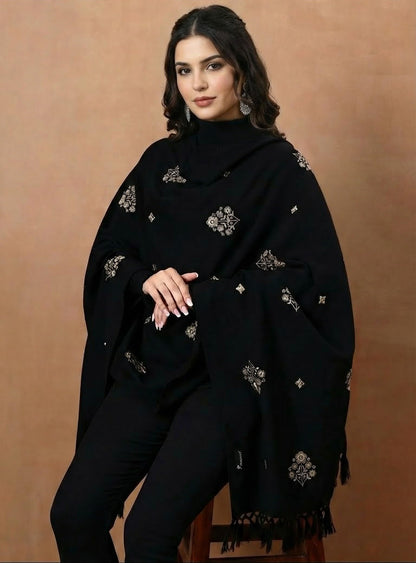 Woolen Embroidered Stole for Men | Black - view 4