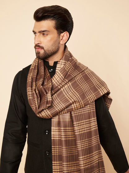 Men's Woollen Lohi Shawl | Brown Stripe Check - view 4
