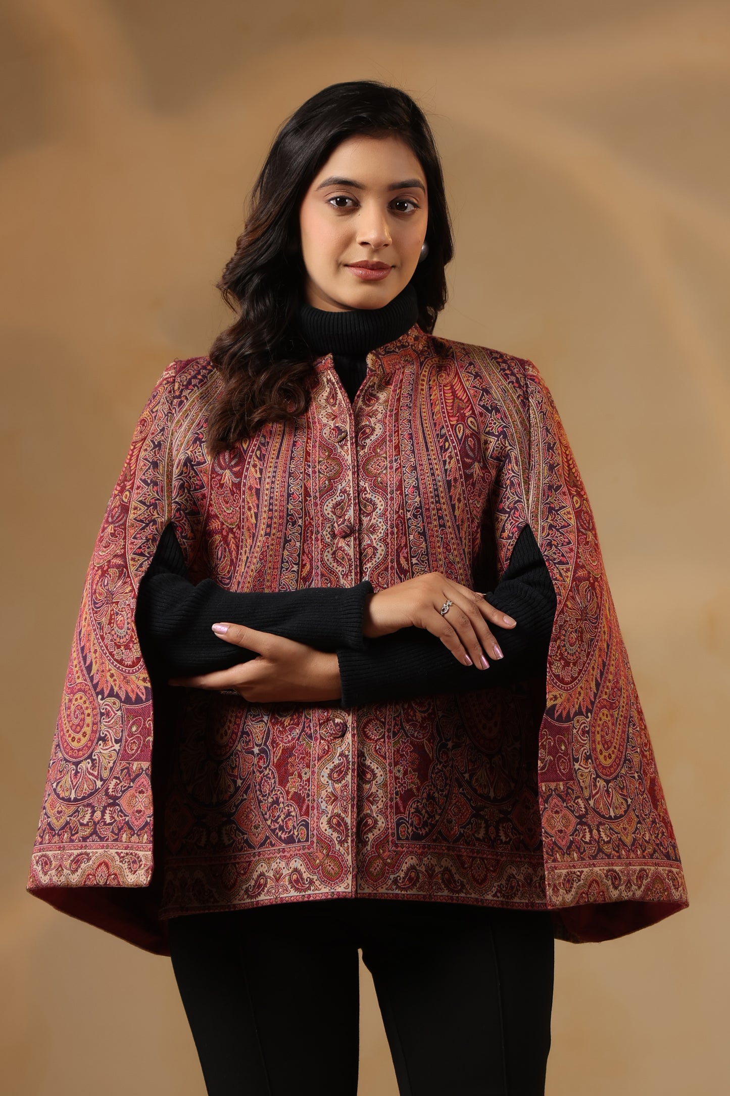 Women's Royal Designer Paisley Weave Cape Jacket | Multicolour