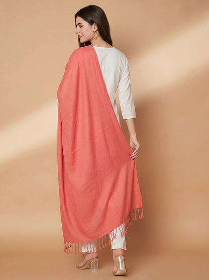 Plain Peach Woolen Stole for Women | Peach - view 4