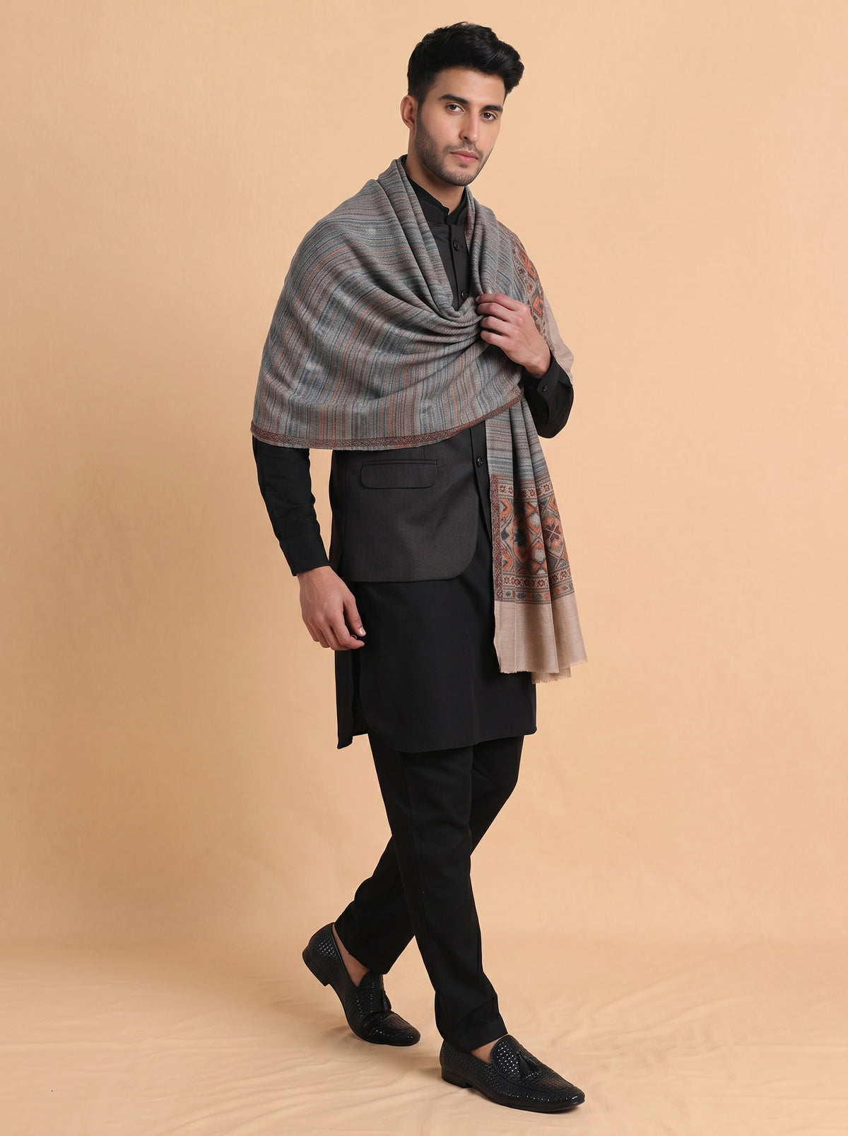 Ultra Soft Fine-Wool Kani Woven Stole for Men | Multicolor - view 4