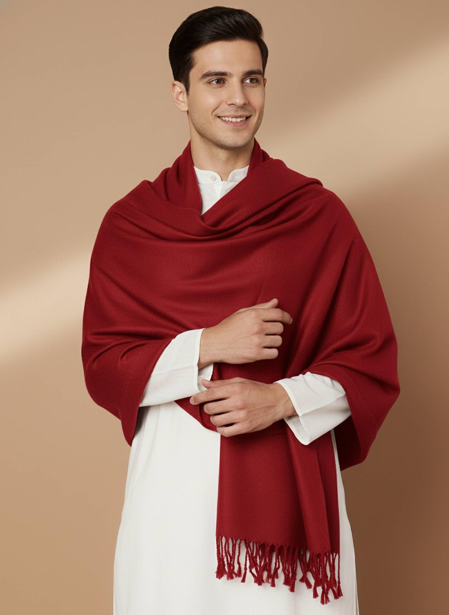 Men Lightweight Solid Color Warm Stole | Red