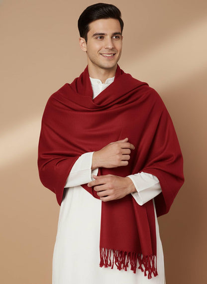 Men Lightweight Solid Color Warm Stole | Red