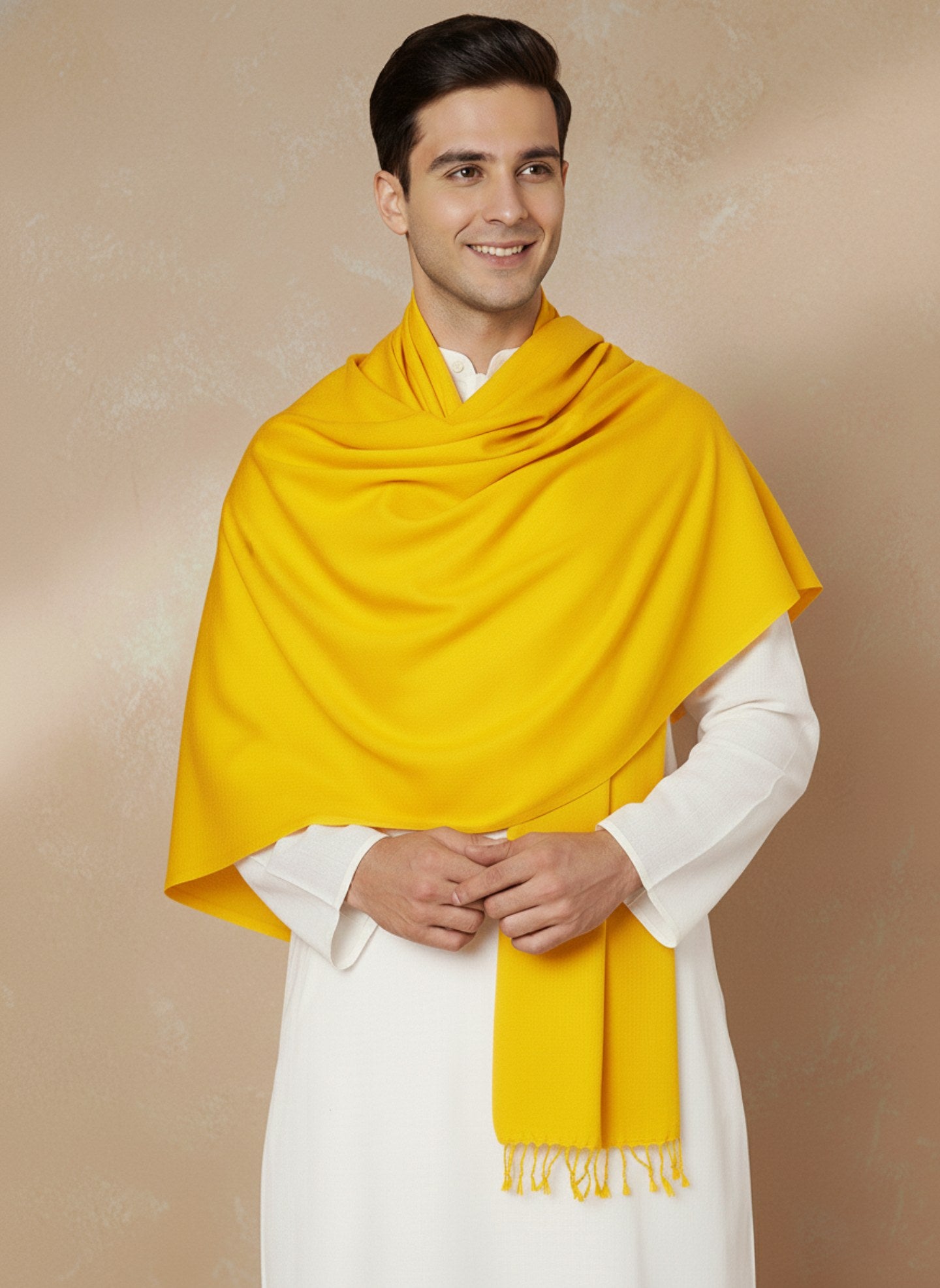 Men Lightweight Solid Color Warm Stole | Yellow