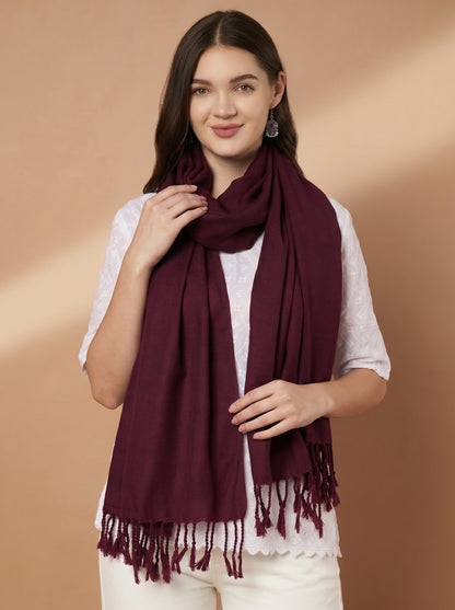 Plain Wine Woolen Stole for Women | Wine - view 2