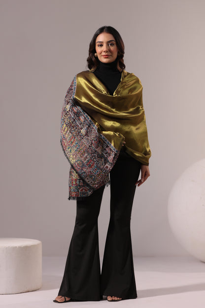 Women’s Premium Kani Woven Shawl with Zari Sheen | Gold Black - view 7