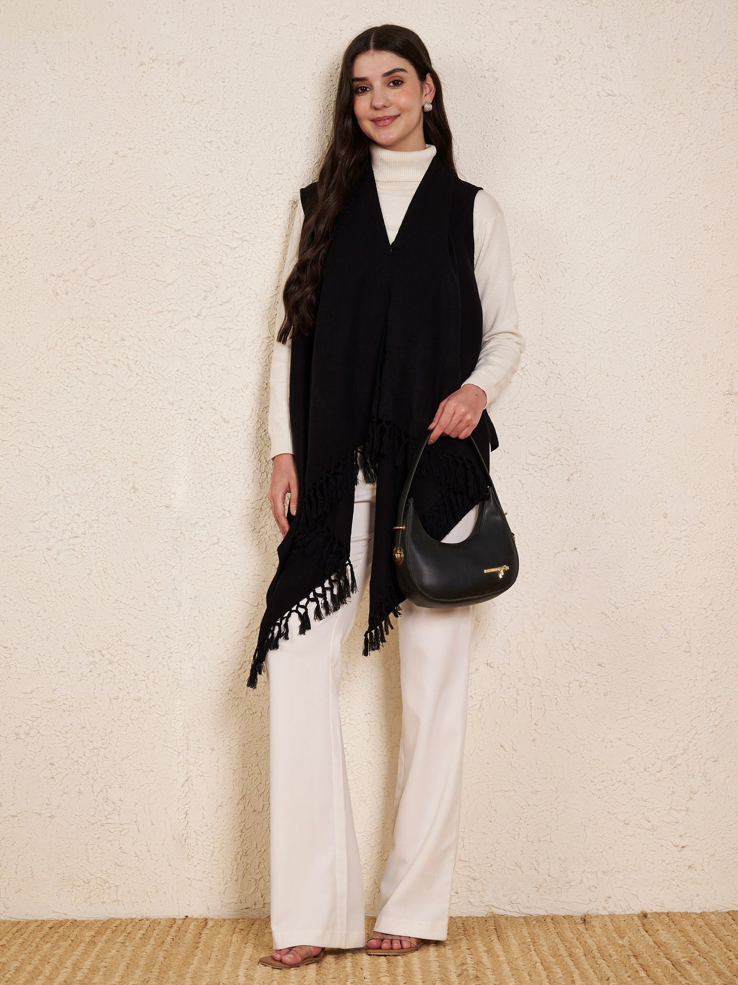 Women's Sleeveless Plain Shrug Cardigan | Black
