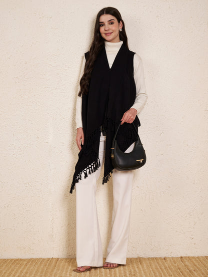 Women's Sleeveless Plain Shrug Cardigan | Black