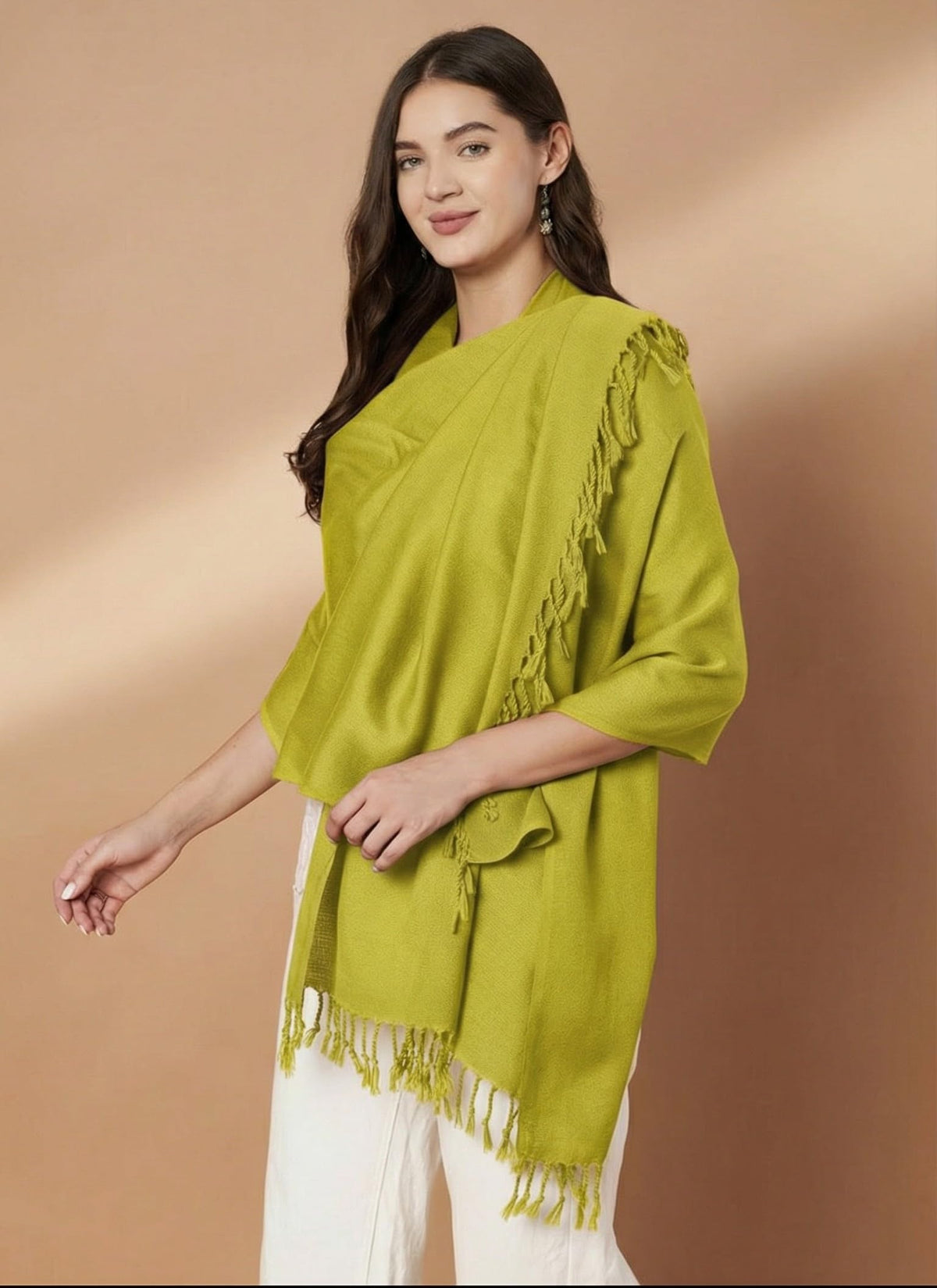 Plain Green Woolen Stole for Women | Green - view 2