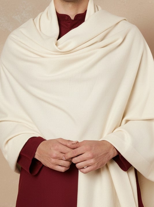 Men Lightweight Solid Color Warm Stole | Off White