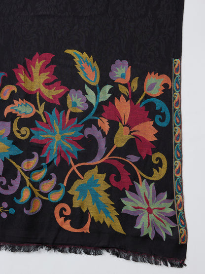 Kani Floral Patterns Cutting Weave Stole for Men | Black - view 4