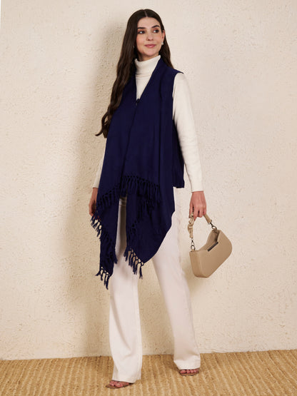 Women's Sleeveless Plain Shrug Cardigan | Navy Blue