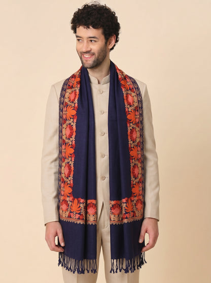 Kashmiri Aari Embroidery Woollen Stole for Men | Blue