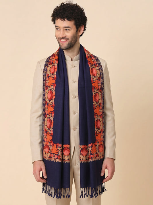 Kashmiri Aari Embroidery Woollen Stole for Men | Blue
