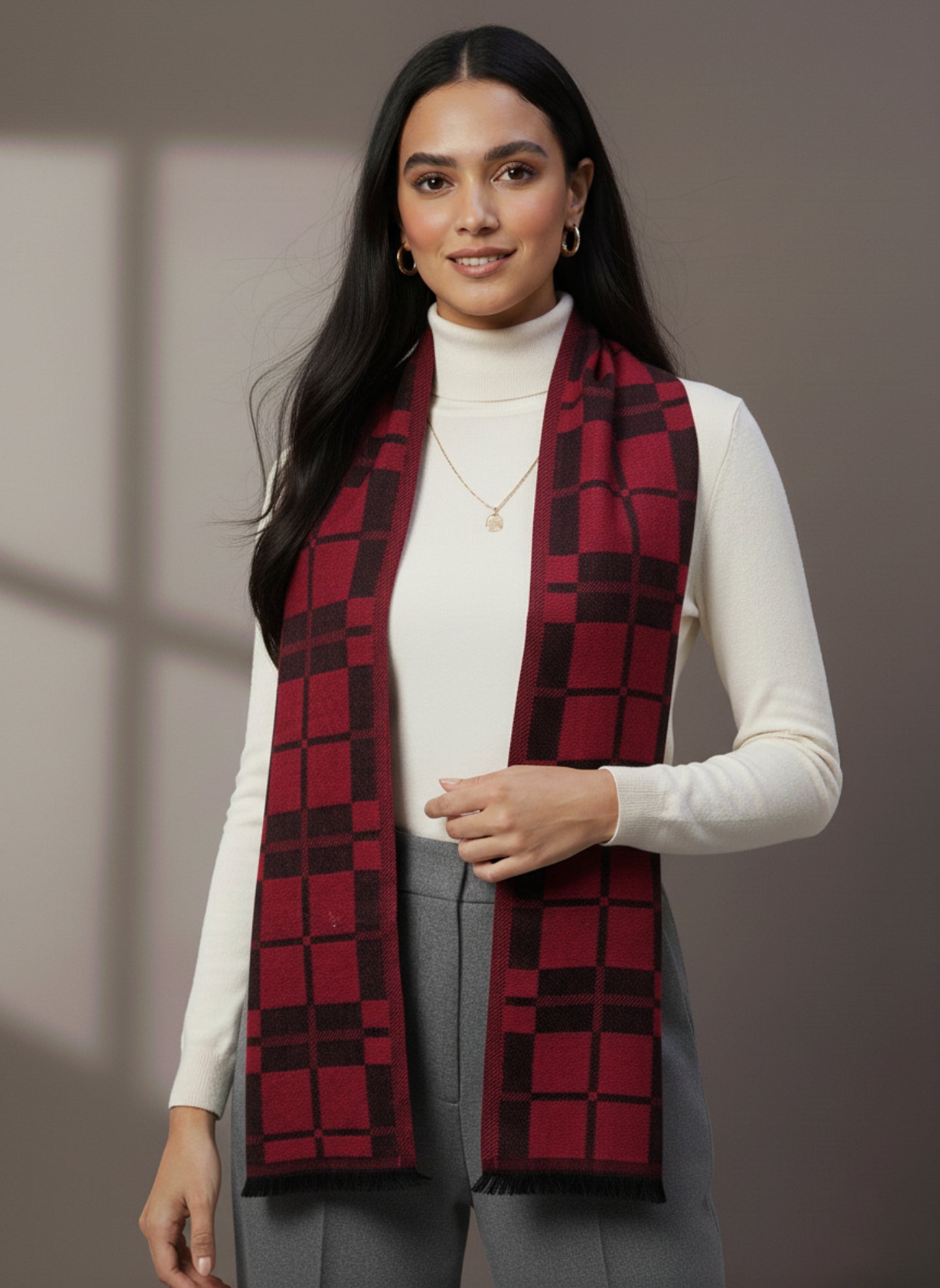 Soft Woollen Muffler for Women | Red Neck Scarf