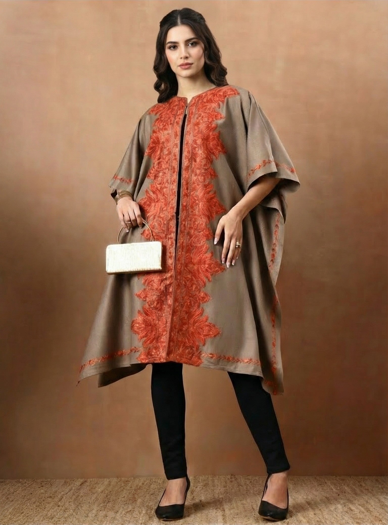 Floral Aari Embroidery Brown Pheran Shrug - view 6