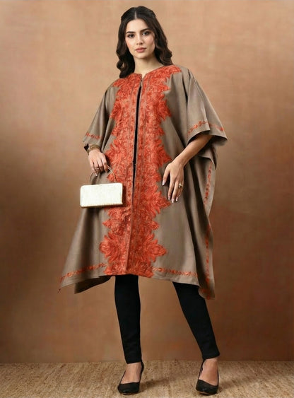 Floral Aari Embroidery Brown Pheran Shrug - view 6