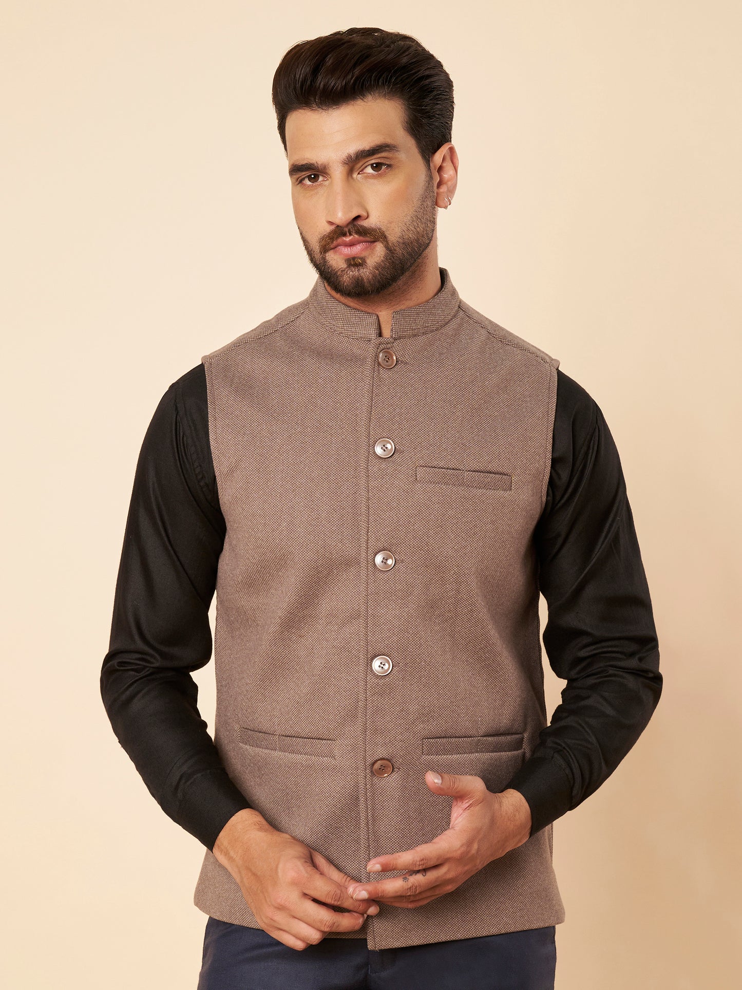 Men's Tweed Nehru Jacket | Brown