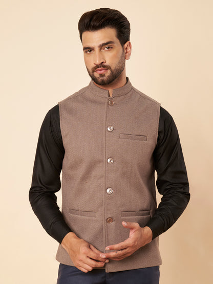 Men's Tweed Nehru Jacket | Brown