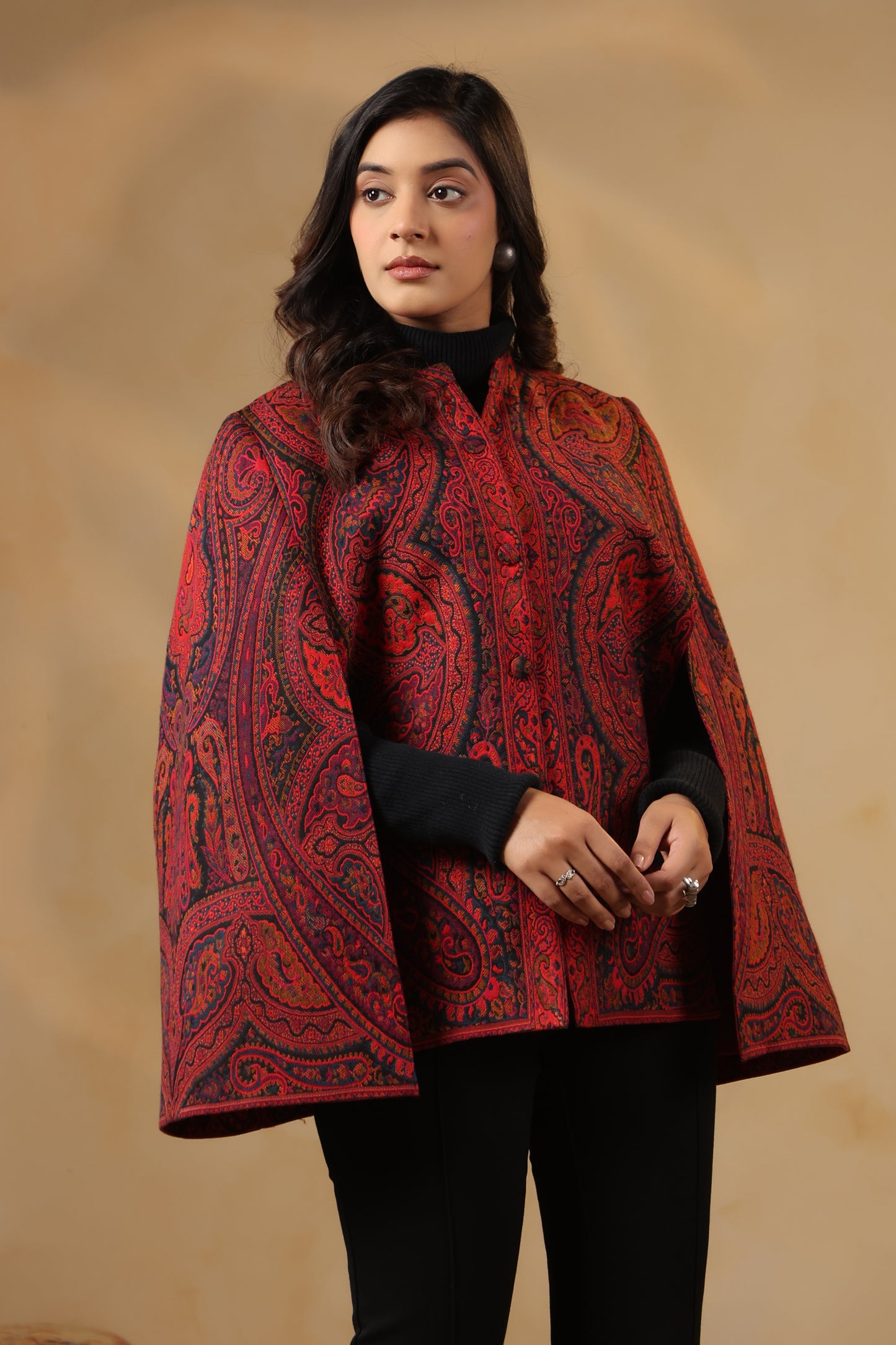 Women's Royal Designer Paisley Weave Cape Jacket | Red