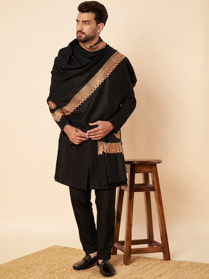 Pure Wool Shawl with Royal Kashmiri Sozni Embroidery and Zari Border - view 4