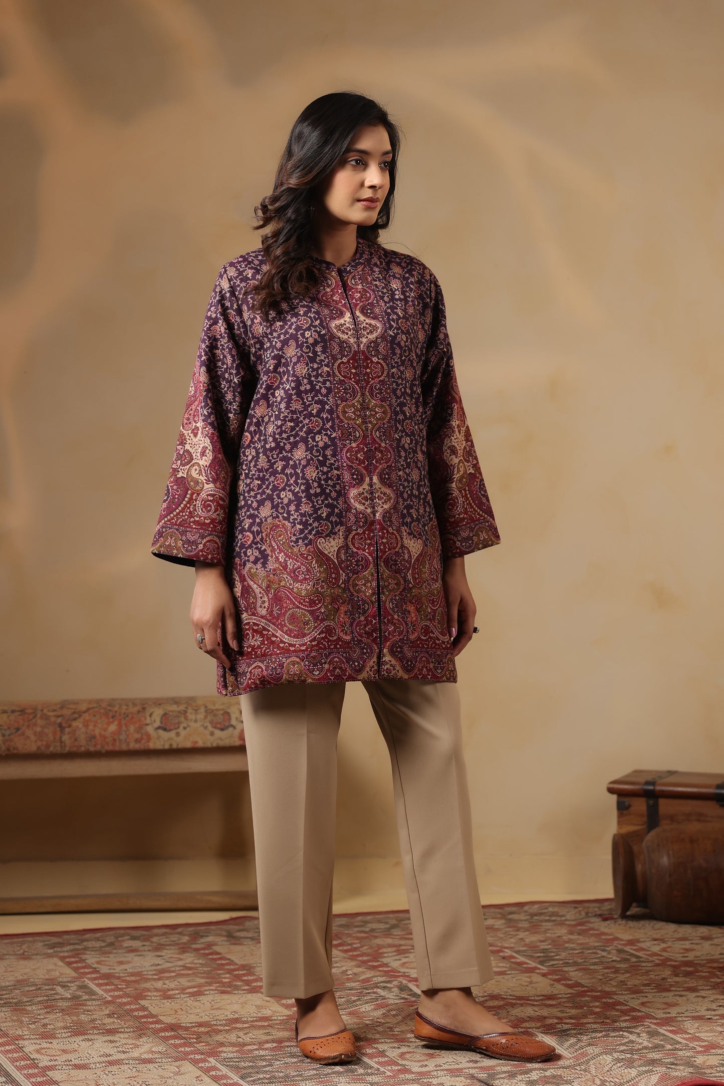 Women's Kaani Woven Winter Kurta | Purple