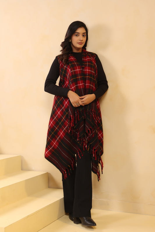 Women's Sleeveless Checkered Shrug Cardigan | Black