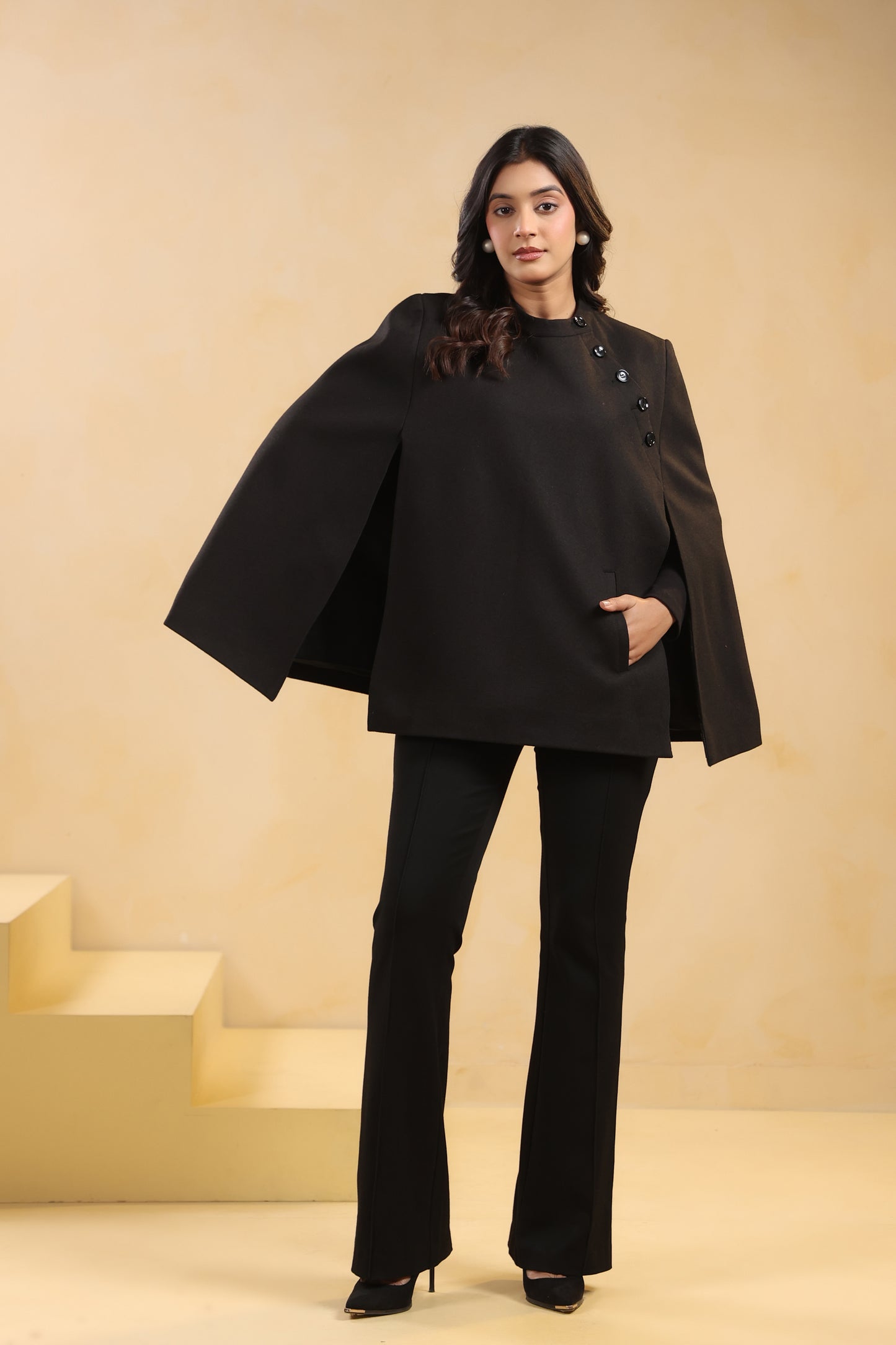 Women's Tweed Luxury Cape Jacket Shrug | Black