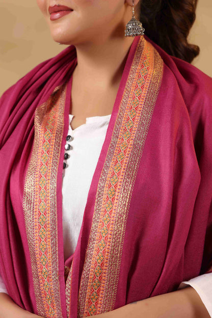 Kashmiri Sozni Zari Embroidery Shawl | Pink