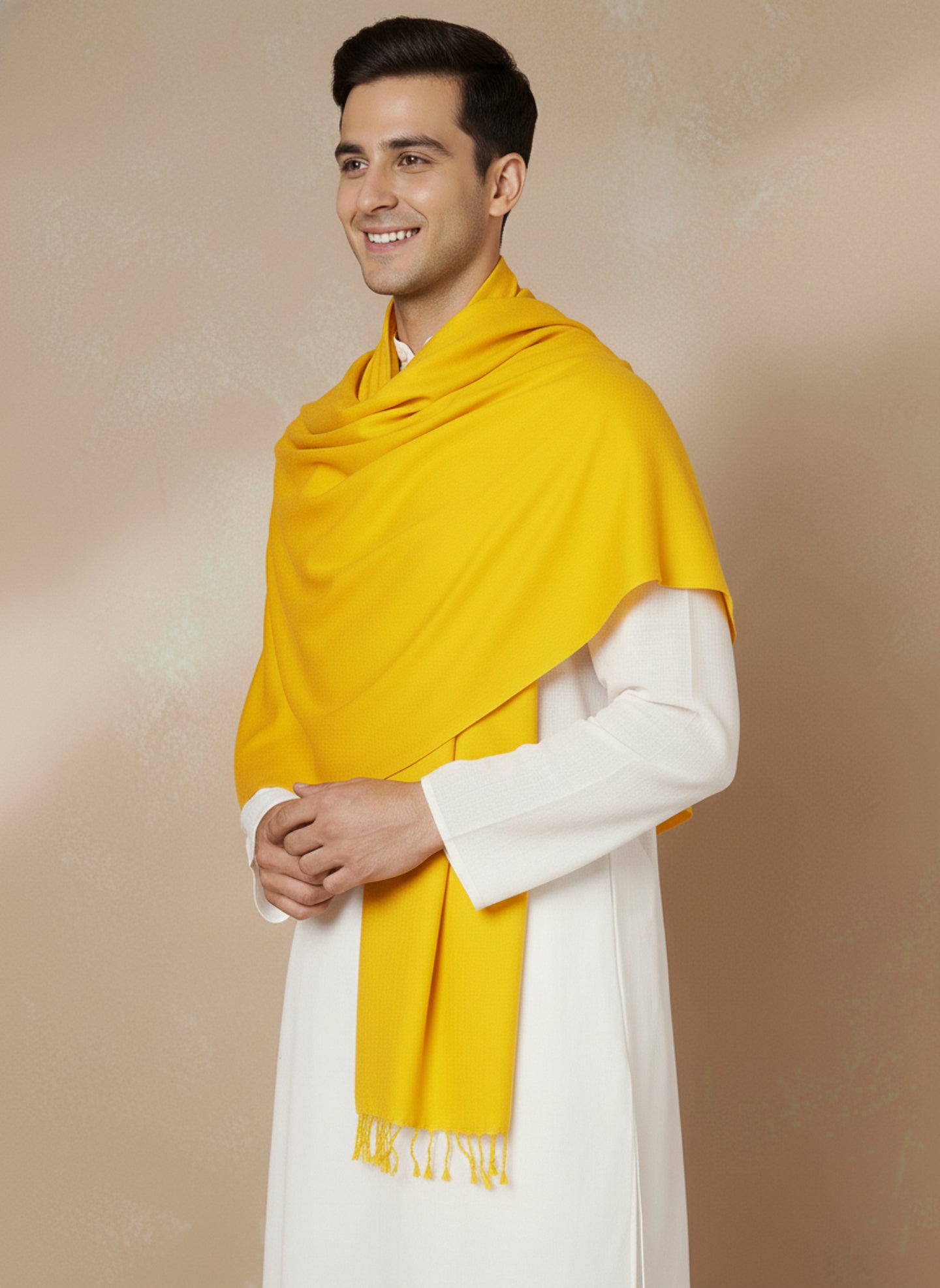 Men Lightweight Solid Color Warm Stole | Yellow