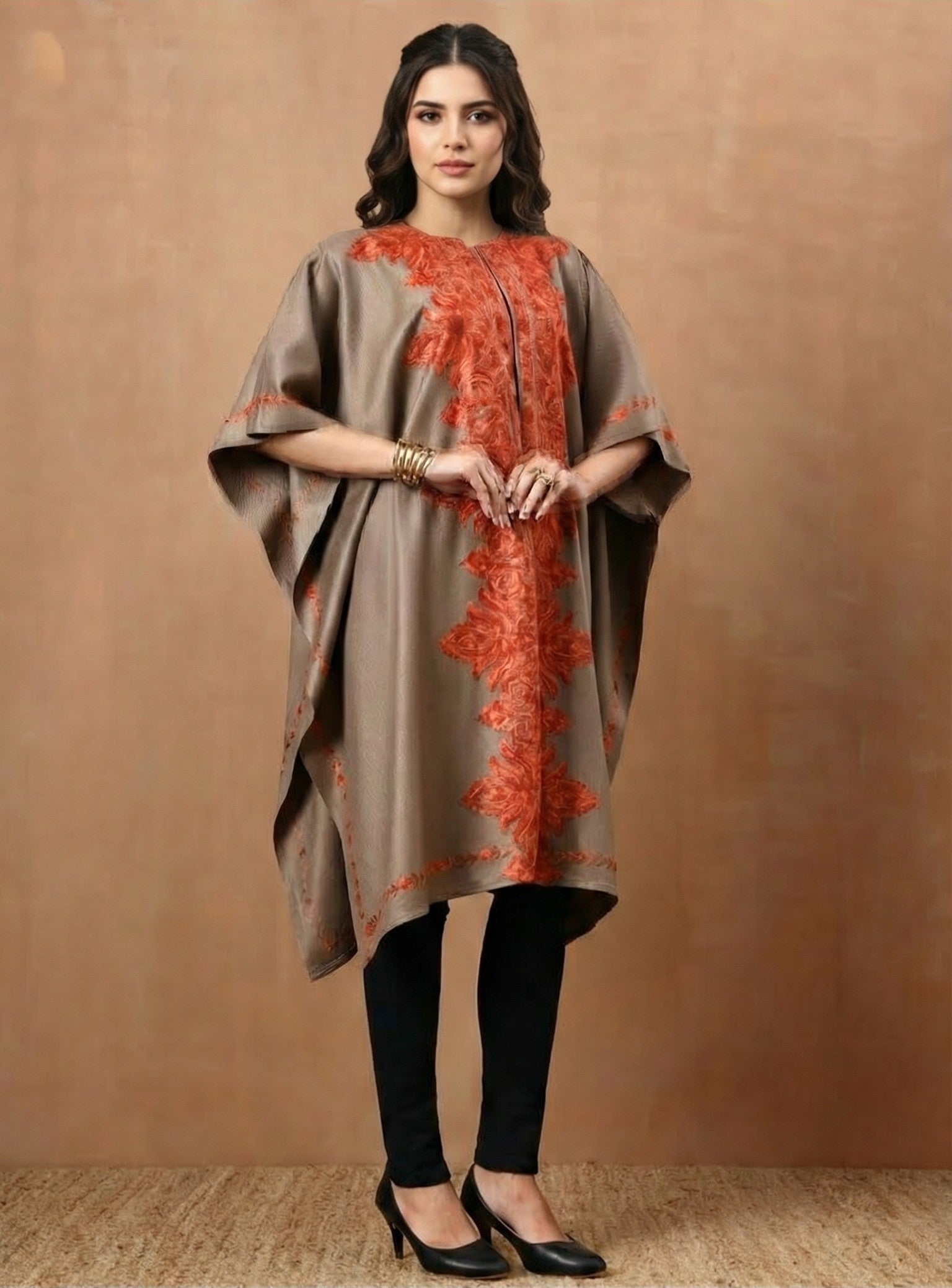 Floral Aari Embroidery Brown Pheran Shrug - view 2