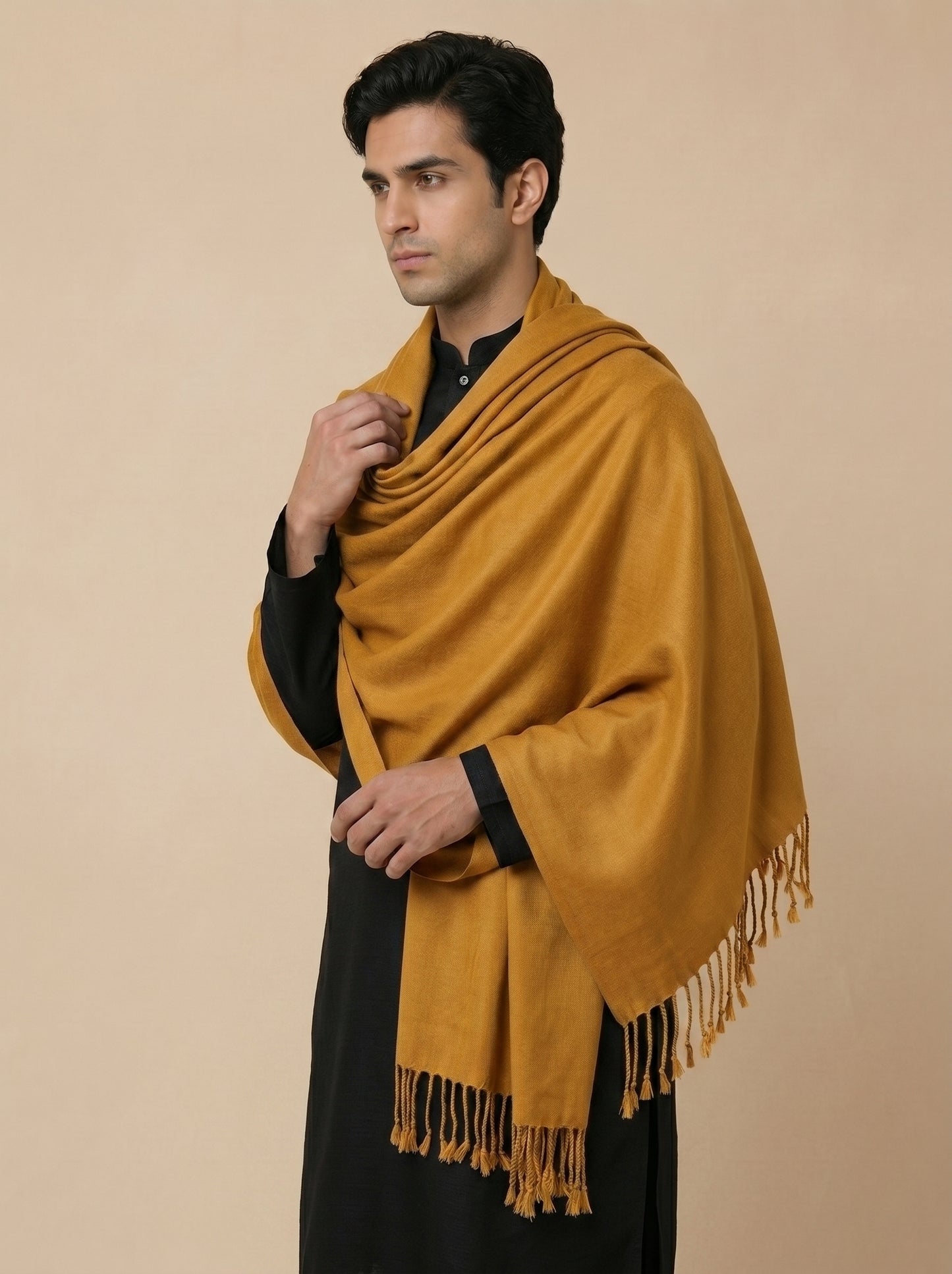 Men Lightweight Solid Color Warm Stole | Mustard - view 4