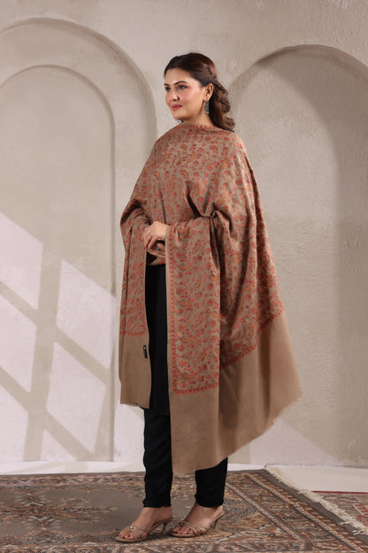 Pure Wool Shawl with All-over Multicolour Royal Paisley Sozni Embroidery - view 5