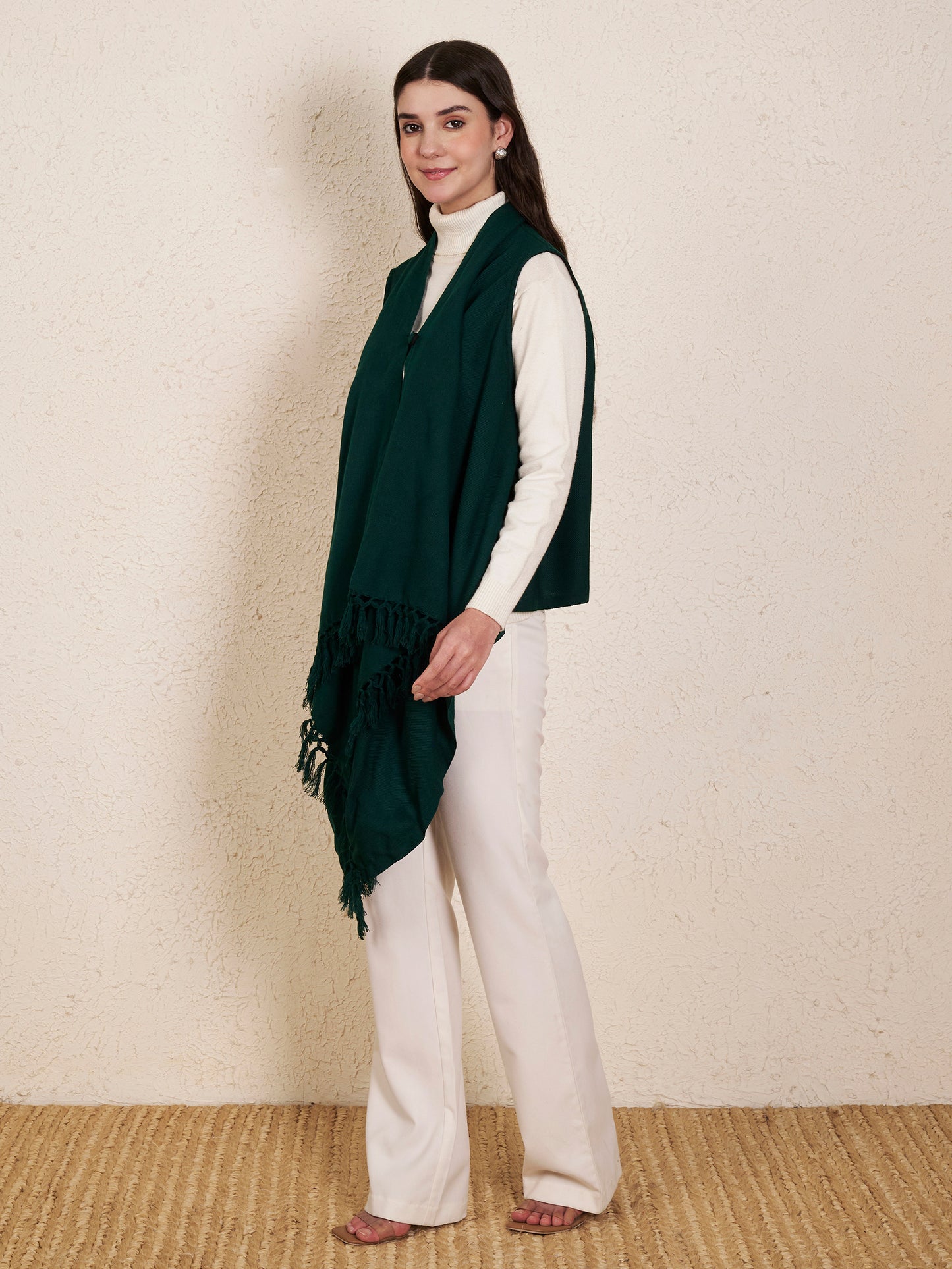 Women's Sleeveless Plain Shrug Cardigan | Bottle Green