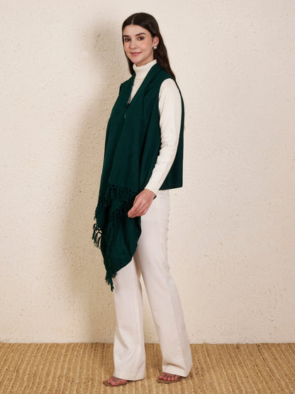 Women's Sleeveless Plain Shrug Cardigan | Bottle Green