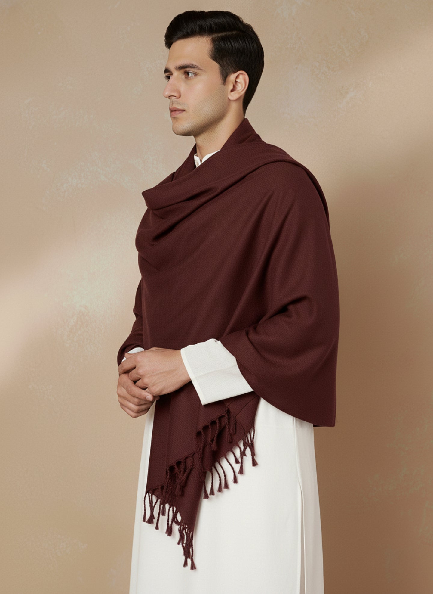 Men Lightweight Solid Color Warm Stole | Brown