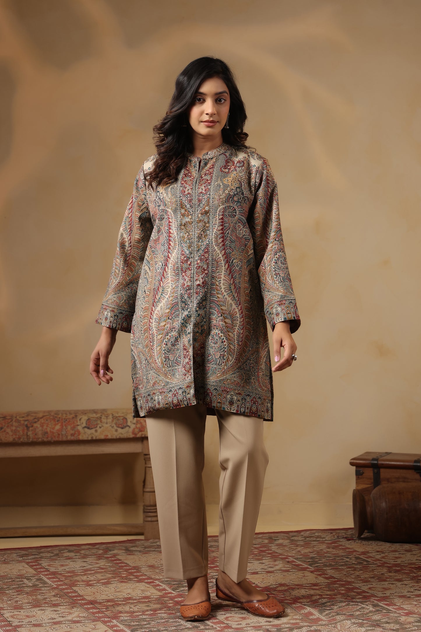 Women's Kaani Woven Winter Kurta | Multicolour