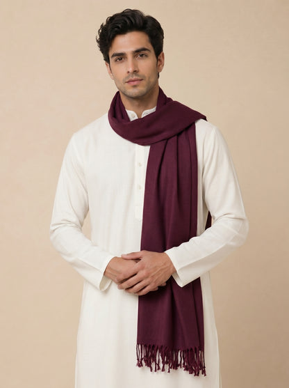 Men Lightweight Solid Color Warm Stole | Wine - view 2