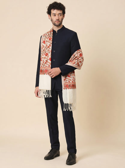 Kashmiri Aari Embroidery Woollen Stole for Men | Off White - view 3