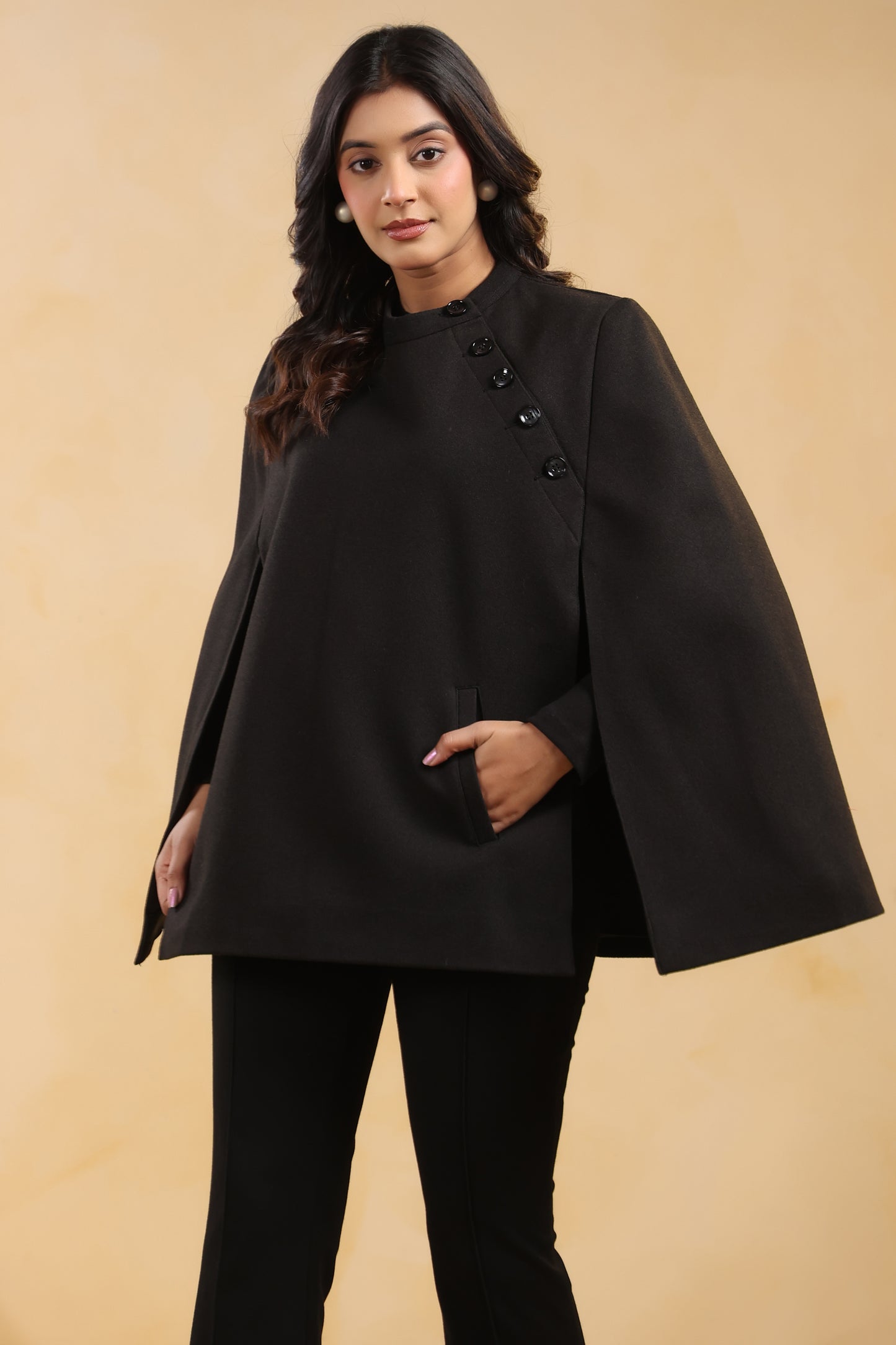 Women's Tweed Luxury Cape Jacket Shrug | Black