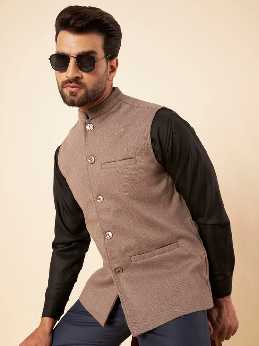 Men's Tweed Nehru Jacket | Brown